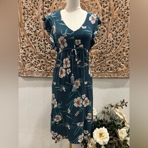 Knox Rose Teal & Pink Floral Ruffle Sleeves Midi Dress